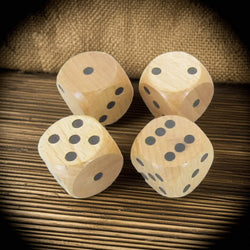 WKP02173E4 Natural Wood Dice with Black Pips D6 30mm (1.18in) Pack of 4 Dice (ONLINE ORDER ONLY)