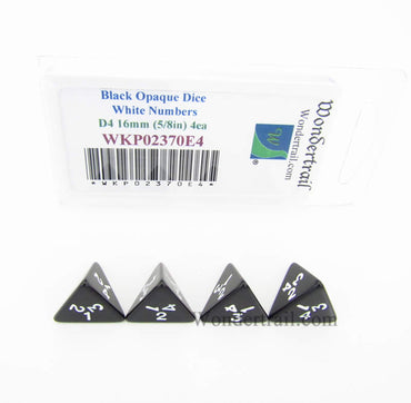 WKP02370E4 Black Opaque Dice White  Numbers D4 16mm (5/8in) Pack of 4 (ONLINE ORDER ONLY)