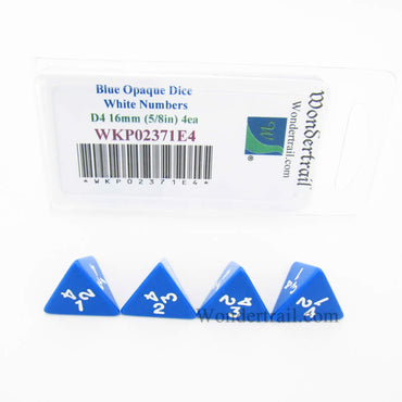 WKP02371E4 Blue Opaque Dice White Numbers D4 16mm (5/8in) Pack of 4 (ONLINE ORDER ONLY)