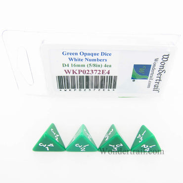 WKP02372E4 Green Opaque Dice White Numbers D4 16mm (5/8in) Pack of 4 (ONLINE ORDER ONLY)