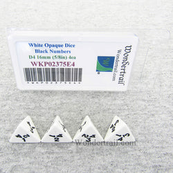 WKP02375E4 White Opaque Dice Black Numbers D4 16mm (5/8in) Pack of 4 (ONLINE ORDER ONLY)