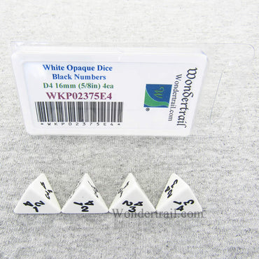 WKP02375E4 White Opaque Dice Black Numbers D4 16mm (5/8in) Pack of 4 (ONLINE ORDER ONLY)
