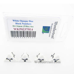 WKP02375E4 White Opaque Dice Black Numbers D4 16mm (5/8in) Pack of 4 (ONLINE ORDER ONLY)