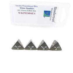 WKP02404E4 Smoke Transparent Dice with White Numbers D4 16mm (5/8in) Pack of 4 Dice (ONLINE ORDER ONLY)