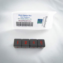 WKP02451E4 Black Opaque Dice Red Numbers D6 16mm (5/8in) Pack of 4 (ONLINE ORDER ONLY)