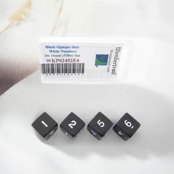 WKP02452E4 Black Opaque Dice White Numbers D6 16mm (5/8in) Pack of 4 (ONLINE ORDER ONLY)