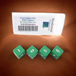 WKP02454E4 Green Opaque Dice White Numbers D6 16mm (5/8in) Pack of 4 (ONLINE ORDER ONLY)
