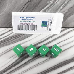 WKP02454E4 Green Opaque Dice White Numbers D6 16mm (5/8in) Pack of 4 (ONLINE ORDER ONLY)