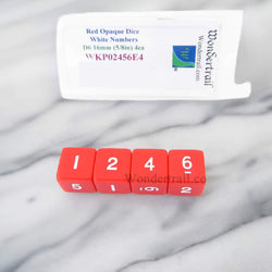 WKP02456E4 Red Opaque Dice White Numbers D6 16mm (5/8in) Pack of 4 (ONLINE ORDER ONLY)