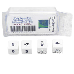 WKP02457E4 White Opaque Dice with Black Numbers D6 16mm (5/8in) Pack of 4 Dice (ONLINE ORDER ONLY)