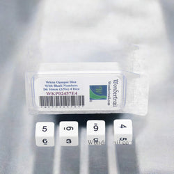 WKP02457E4 White Opaque Dice with Black Numbers D6 16mm (5/8in) Pack of 4 Dice (ONLINE ORDER ONLY)