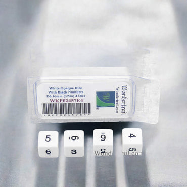 WKP02457E4 White Opaque Dice with Black Numbers D6 16mm (5/8in) Pack of 4 Dice (ONLINE ORDER ONLY)