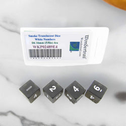 WKP02489E4 Smoke Transparent Dice with White Numbers D6 16mm (5/8in) Pack of 4 Dice (ONLINE ORDER ONLY)