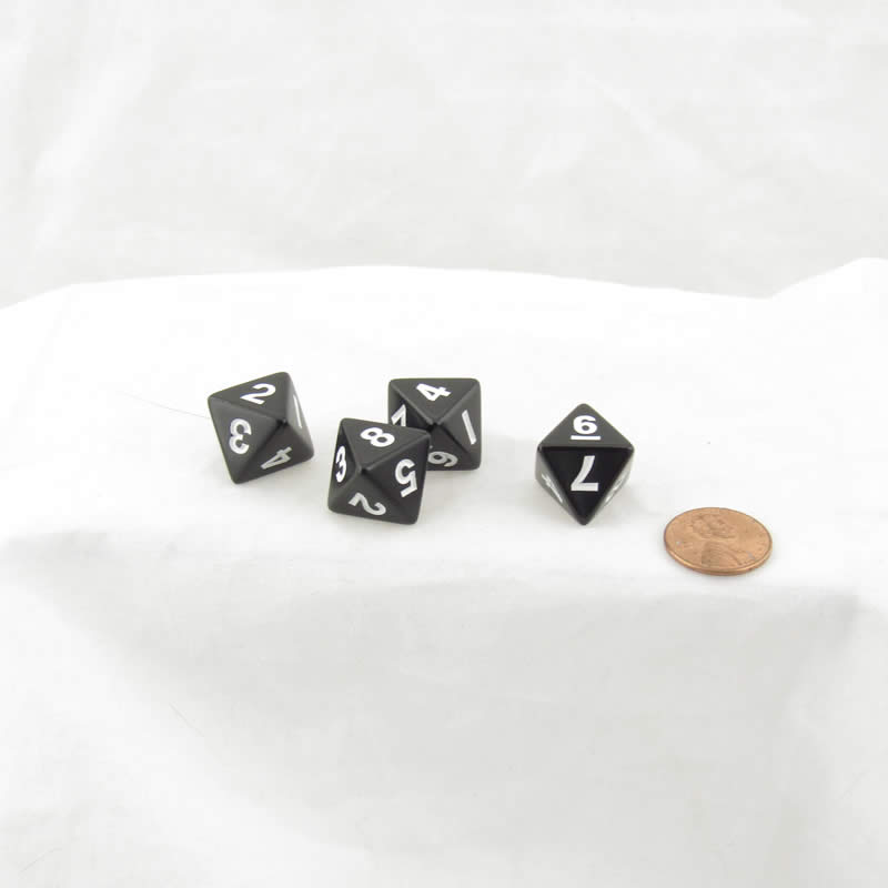 WKP02537E4 Black Opaque Dice White Numbers D8 16mm (5/8in) Pack of 4 (ONLINE ORDER ONLY)