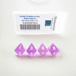 WKP02570E4 Orchid Transparent Dice White Numbers D8 16mm Pack of 4 (ONLINE ORDER ONLY)