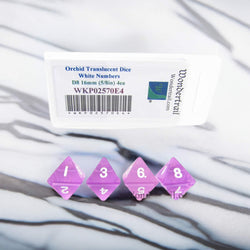 WKP02570E4 Orchid Transparent Dice White Numbers D8 16mm Pack of 4 (ONLINE ORDER ONLY)
