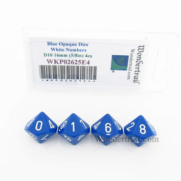 WKP02625E4 Blue Opaque Dice White Numbers D10 16mm (5/8in) Pack of 4 (ONLINE ORDER ONLY)