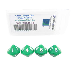 WKP02626E4 Green Opaque Dice with White Numbers D10 16mm (5/8in) Pack of 4 Dice (ONLINE ORDER ONLY)
