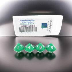 WKP02626E4 Green Opaque Dice with White Numbers D10 16mm (5/8in) Pack of 4 Dice (ONLINE ORDER ONLY)