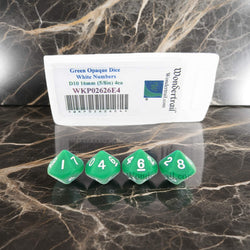 WKP02626E4 Green Opaque Dice with White Numbers D10 16mm (5/8in) Pack of 4 Dice (ONLINE ORDER ONLY)