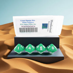 WKP02626E4 Green Opaque Dice with White Numbers D10 16mm (5/8in) Pack of 4 Dice (ONLINE ORDER ONLY)