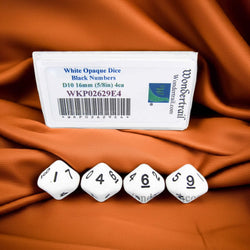 WKP02629E4 White Opaque Dice with Black Numbers D10 16mm (5/8in) Pack of 4 Dice (ONLINE ORDER ONLY)