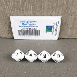 WKP02629E4 White Opaque Dice with Black Numbers D10 16mm (5/8in) Pack of 4 Dice (ONLINE ORDER ONLY)