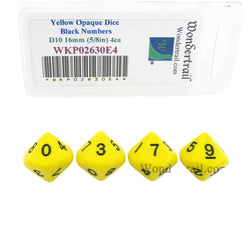 WKP02630E4 Yellow Opaque Dice Black Numbers D10 16mm Pack of 4 (ONLINE ORDER ONLY)