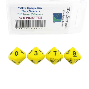 WKP02630E4 Yellow Opaque Dice Black Numbers D10 16mm Pack of 4 (ONLINE ORDER ONLY)