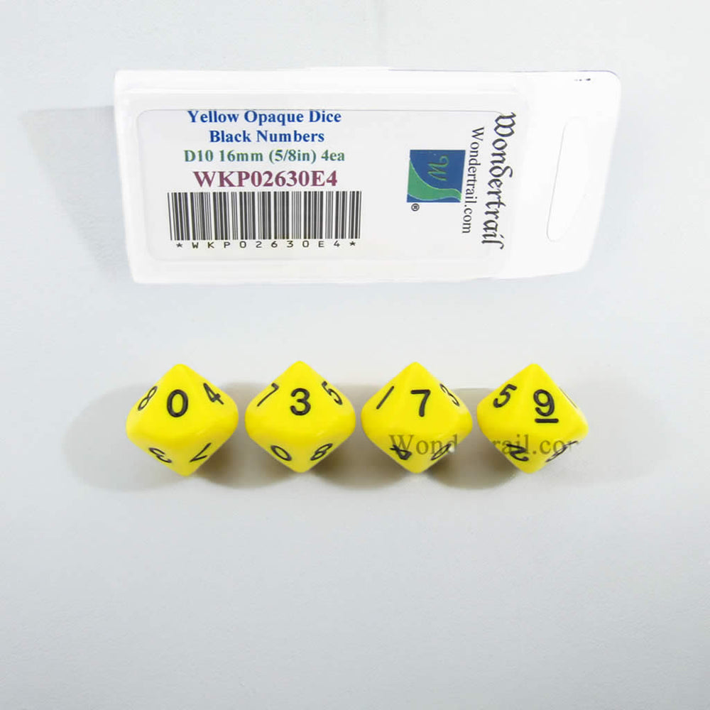 WKP02630E4 Yellow Opaque Dice Black Numbers D10 16mm Pack of 4 (ONLINE ORDER ONLY)