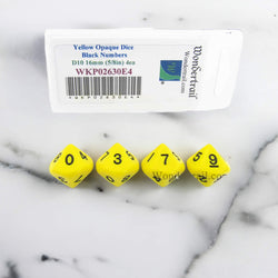 WKP02630E4 Yellow Opaque Dice Black Numbers D10 16mm Pack of 4 (ONLINE ORDER ONLY)