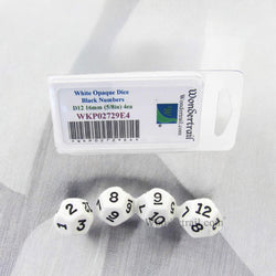 WKP02729E4 White Opaque Dice Black Numbers D12 16mm Pack of 4 (ONLINE ORDER ONLY)