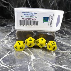 WKP02730E4 Yellow Opaque Dice with Black Numbers D12 16mm (5/8in) Pack of 4 Dice (ONLINE ORDER ONLY)