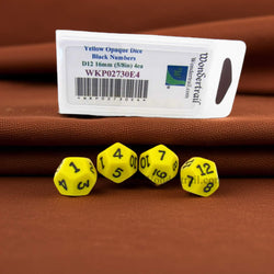 WKP02730E4 Yellow Opaque Dice with Black Numbers D12 16mm (5/8in) Pack of 4 Dice (ONLINE ORDER ONLY)