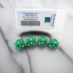 WKP02815E4 Green Opaque Dice with White Numbers D20 16mm (5/8in) Pack of 4 Dice (ONLINE ORDER ONLY)