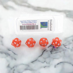 WKP02819E4 Red Opaque Dice with White Numbers D20 16mm (5/8in) Pack of 4 Dice (ONLINE ORDER ONLY)