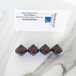 WKP03818E4 Black Opaque Dice Red Numbers DT10 16mm Pack of 4 (ONLINE ORDER ONLY)