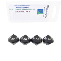 WKP03819E4 Black Opaque Dice White Numbers DT10 16mm Pack of 4 (ONLINE ORDER ONLY)