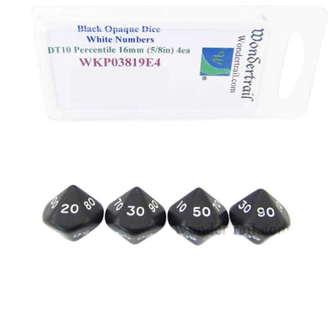 WKP03819E4 Black Opaque Dice White Numbers DT10 16mm Pack of 4 (ONLINE ORDER ONLY)
