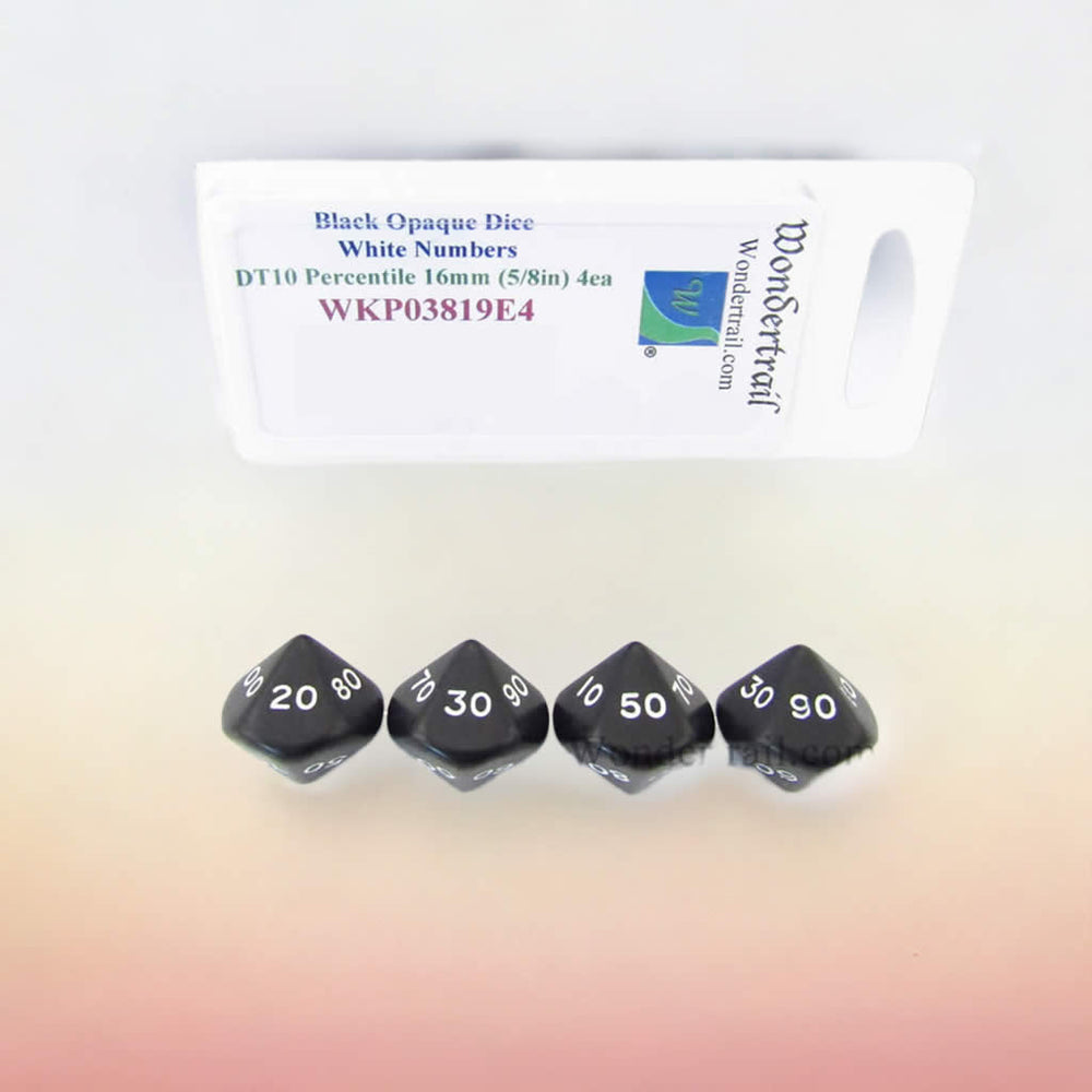 WKP03819E4 Black Opaque Dice White Numbers DT10 16mm Pack of 4 (ONLINE ORDER ONLY)