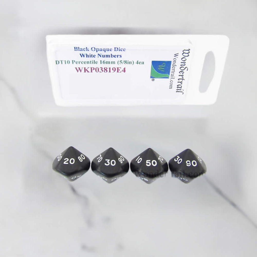 WKP03819E4 Black Opaque Dice White Numbers DT10 16mm Pack of 4 (ONLINE ORDER ONLY)