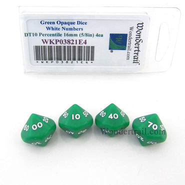 WKP03821E4 Green Opaque Dice White Numbers DT10 16mm Pack of 4 (ONLINE ORDER ONLY)