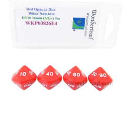 WKP03826E4 Red Opaque Dice White Numbers DT10 16mm Pack of 4 (ONLINE ORDER ONLY)