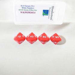 WKP03826E4 Red Opaque Dice White Numbers DT10 16mm Pack of 4 (ONLINE ORDER ONLY)