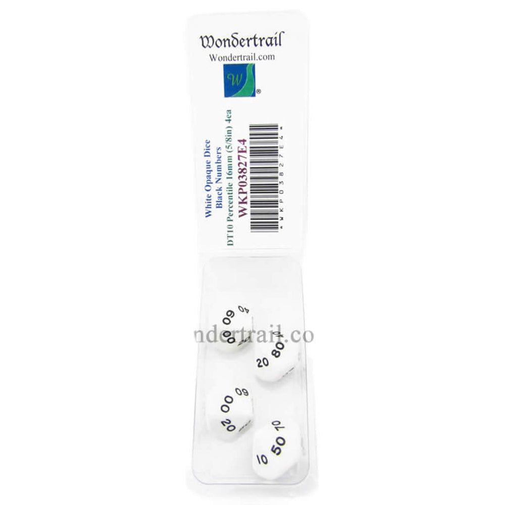 WKP03827E4 White Opaque Dice Black Numbers DT10 16mm Pack of 4 (ONLINE ORDER ONLY)