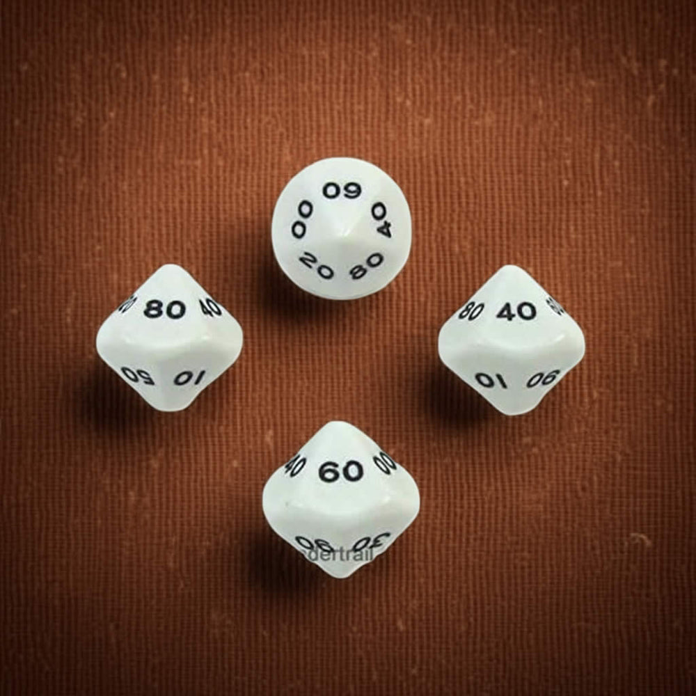 WKP03827E4 White Opaque Dice Black Numbers DT10 16mm Pack of 4 (ONLINE ORDER ONLY)