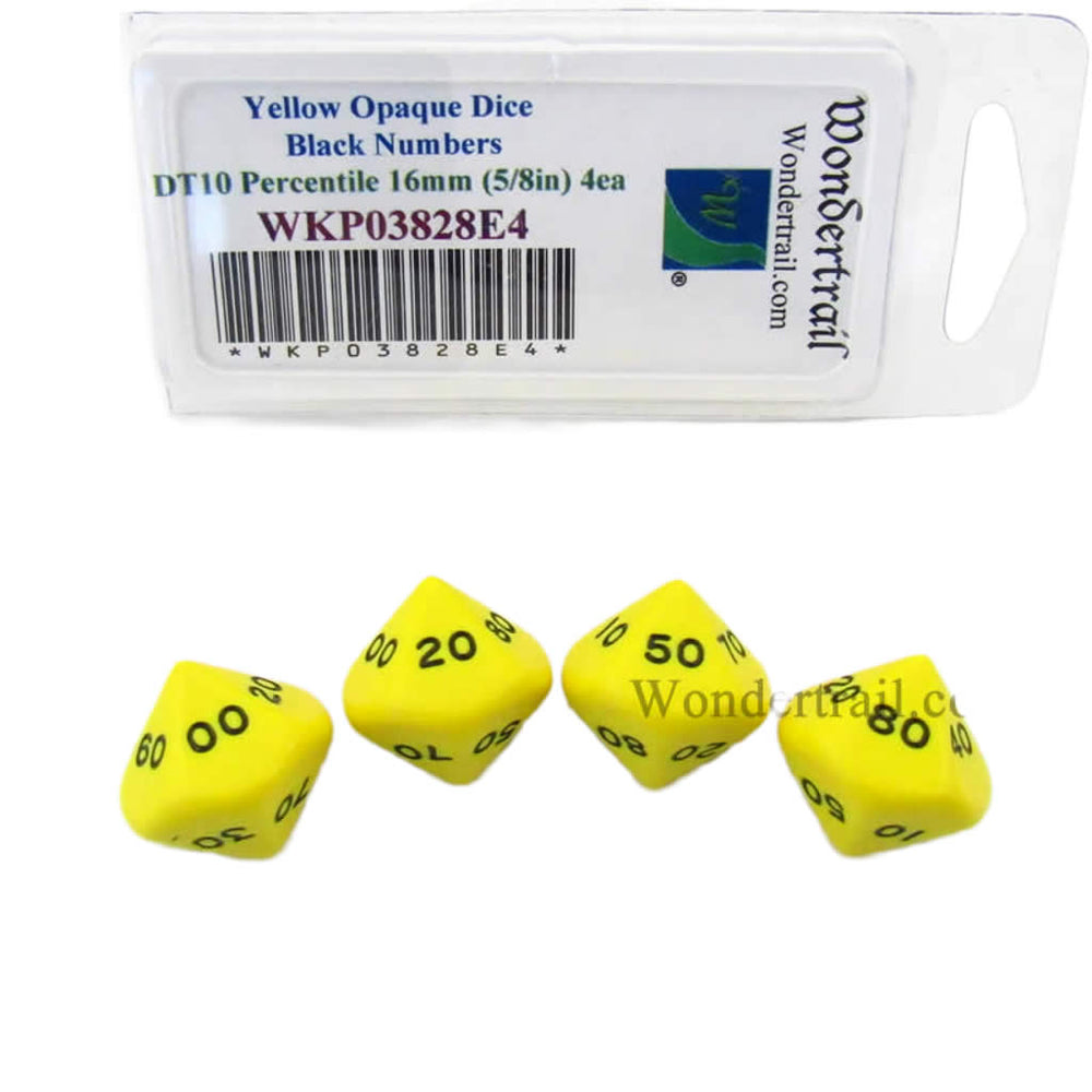 WKP03828E4 Yellow Opaque Dice Black Numbers DT10 16mm Pack of 4 (ONLINE ORDER ONLY)