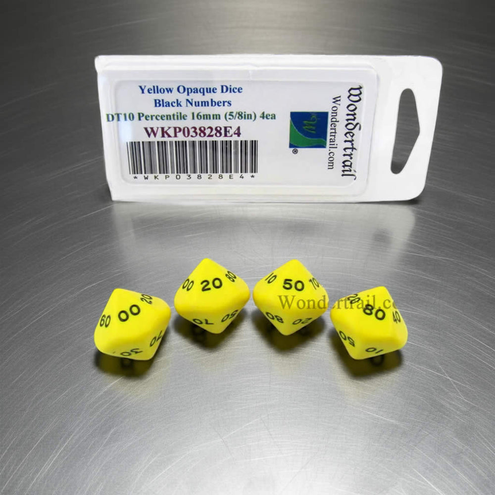 WKP03828E4 Yellow Opaque Dice Black Numbers DT10 16mm Pack of 4 (ONLINE ORDER ONLY)