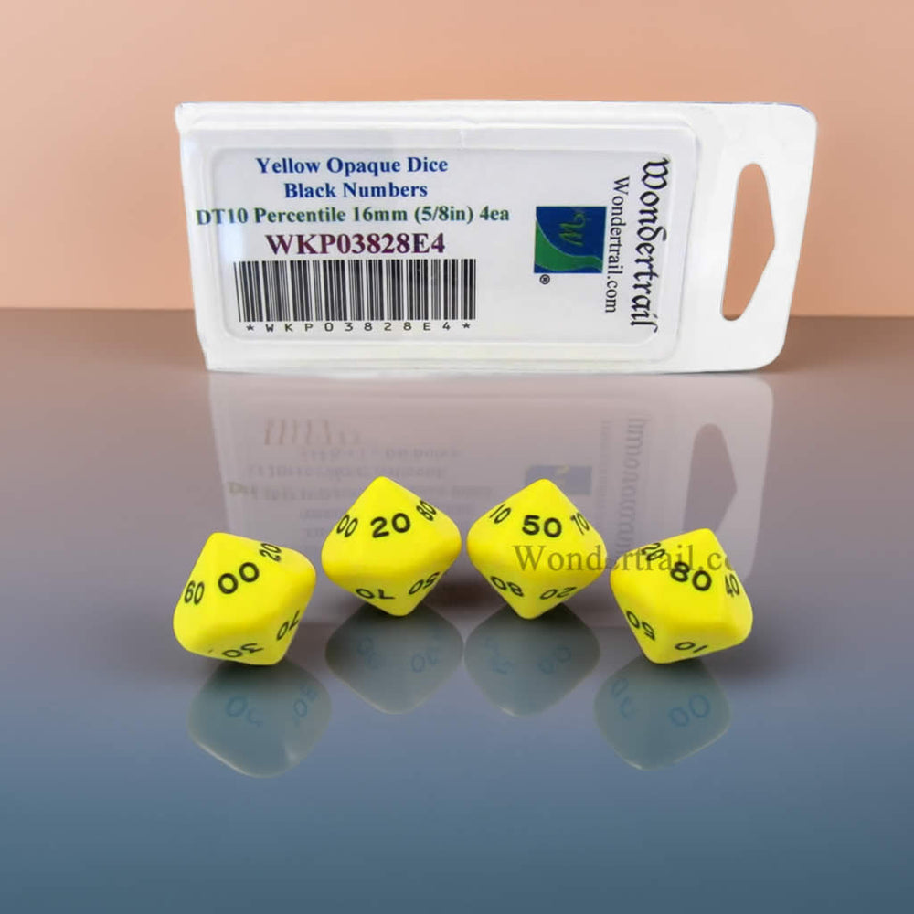 WKP03828E4 Yellow Opaque Dice Black Numbers DT10 16mm Pack of 4 (ONLINE ORDER ONLY)
