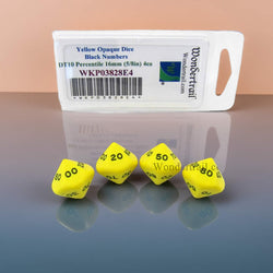 WKP03828E4 Yellow Opaque Dice Black Numbers DT10 16mm Pack of 4 (ONLINE ORDER ONLY)